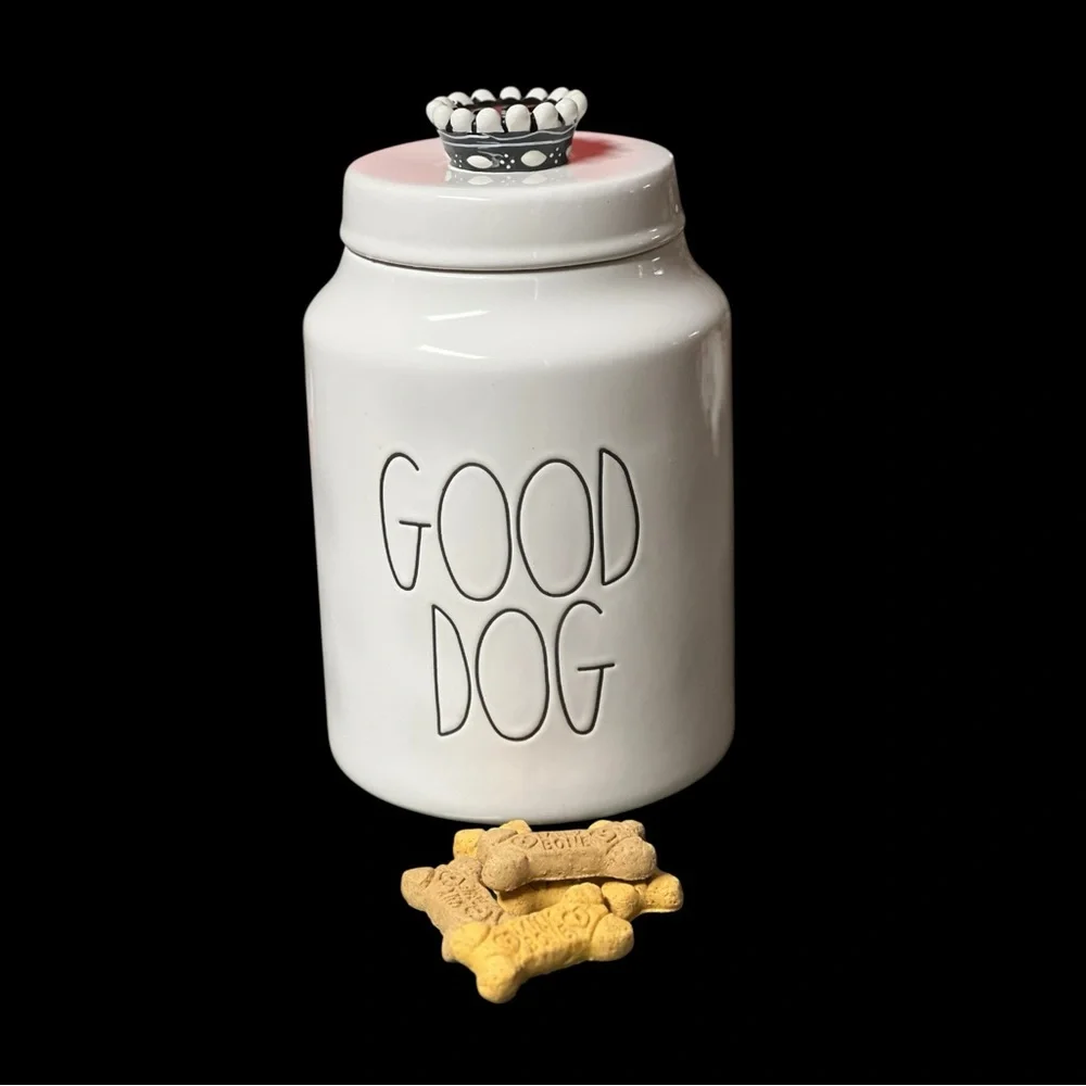 Rae Dunn White 'Good Dog' Treat Jar with Crown Lid